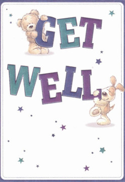 Crafted with the kind of nurturing attention to detail that defines Chesham's best local florists, this remarkable get well card illustration radiates comfort and encouragement. A cuddly teddy bear clings affectionately to the word 'GET', while a playful puppy gently noses the confident 'WELL' below. Their rounded features and joyful expressions create an immediate sense of warmth, reminiscent of the welcome you'd receive at Flowers Chesham on a rainy High Street afternoon. Indigo and teal hues flow through the large, friendly lettering, their richness punctuated by twinkling, hand-drawn stars scattered across a clean white backdrop. This crisp setting not only amplifies the colours but also evokes a sense of renewal and hope-the feeling of fresh air drifting in from Meades Water Gardens after a summer shower. The artwork's textures are almost tangible, from the bear's soft, plush appearance to the velvety flop of the puppy's ears, offering solace to anyone in need of healing. Each detail, from the playful designs to the rich colour palette, is arranged with intent, reflecting the same thoughtful touch I'd bring to creating a bouquet destined to lift a neighbor's spirits. Here, joy, innocence, and a touch of Chesham magic combine to create a visual expression of genuine well wishes, perfectly suited for sharing with someone on the mend.